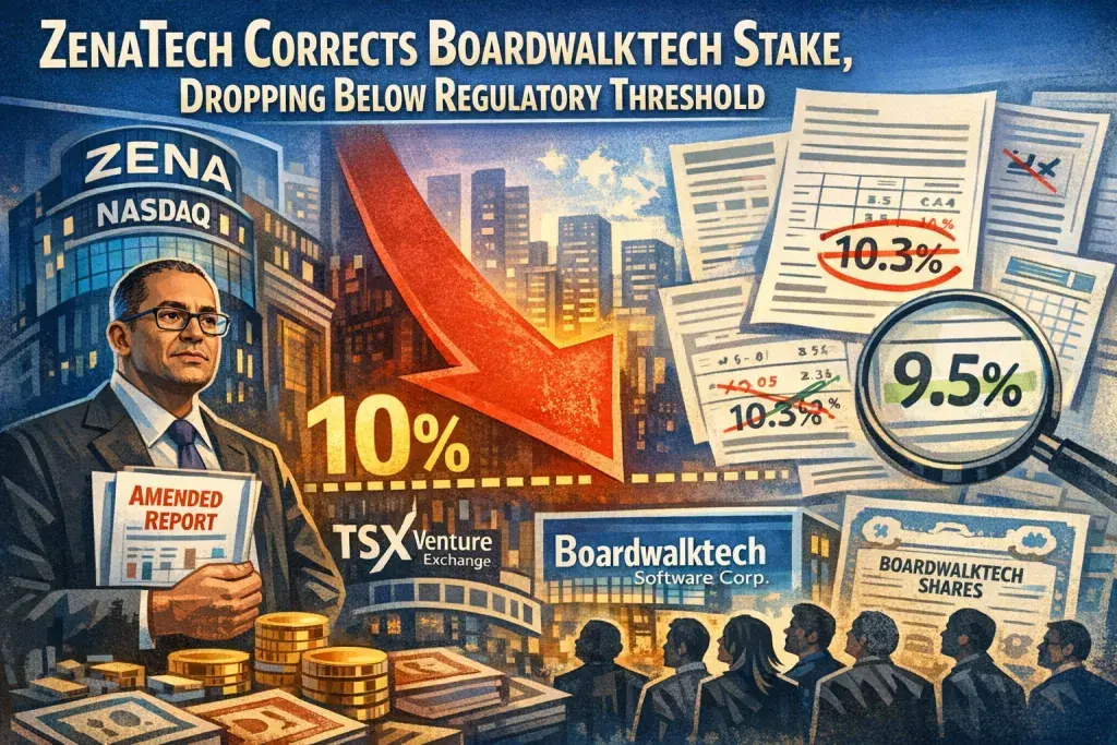 ZenaTech Corrects Boardwalktech Stake, Dropping Below Regulatory Threshold